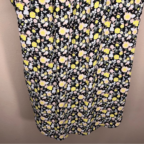 Small Ann Taylor LOFT Floral Blouse Ruffle Sleeve Black Yellow Pink Vneck - Picture 10 of 12